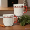 Bögre porcelán karácsony fehér színű piros füllel SDKAE25 dombornyomott 2 féle 8,7x9,3cm