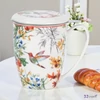 Bögre porcelán 380ml LINNEA rozsdamentes teaszűrővel Díszdobozban-kolibris