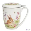 Bögre porcelán 360ml SPRING BLISS-Nyuszis Díszdobozban rozsdamentes teaszűrővel