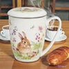 Bögre porcelán 360ml SPRING BLISS-Nyuszis Díszdobozban rozsdamentes teaszűrővel