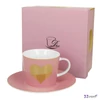 Csésze aljjal porcelán 250ml Pink - BIG HEART szíves Díszdobozban