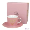 Csésze aljjal porcelán 250ml Pink - GOLD HEART-szíves Díszdobozban