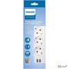 Elosztósor 3 csatlakozóaljzat 2xUSB-A 2 m kábel PHILIPS fehér