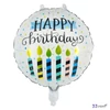 Fólia lufi Happy Birthday, fehér, gyertyás, gömb , 45 cm