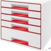 Kép 1/2 - Irattároló műanyag Leitz 5 fiókos, Wow Cube, fehér/piros E52142026