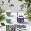 Kancsó kanna+2pohár porcelán 6dl fémszűrővel, 160ml, Imperial Peacock dobozban,