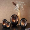 Kép 1/3 - Mécsestartó fekete Tealight Eggy S matt 25cm black/antique brass Holland SDDST53