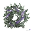 Kép 3/3 - Selyemvirág - művirág 25cm levendula koszorú lila 25x25x25cm SDDST5  élethű