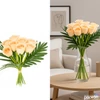 Kép 1/2 - Selyemvirág - művirág 35cm rózsacsokor barack 15szál 30x30x35cm SDDST5 zöld levelekkel dobcsokornak