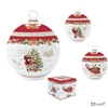 Tál Porcelán karácsonyi kerek bambusztálcán 12x15,5cm