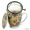 Bögre porcelán 510ml talpas, teaszűrővel PEONY WHITE Díszdobozban
