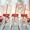Üvegpohár kézzel festett karácsony mintás szívószállal SDKAE25 3féle 7,3x13cm elegáns