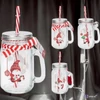 Üvegpohár 450ML Hóember mintás szívószállal 3féle kpm25