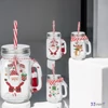 Üvegpohár 450ML karácsony mintás szívószállal 3féle kpm25