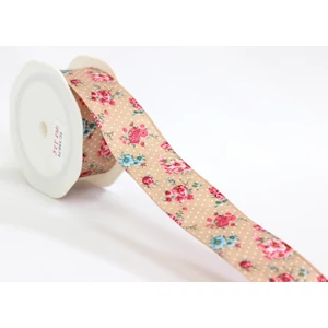 Szalag textil drótos 25mm virágos/drapp