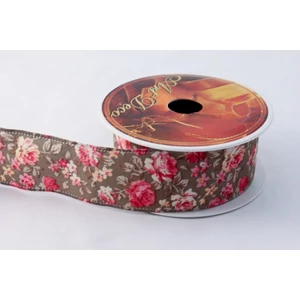 Szalag textil 38mm textil rózsás zöld