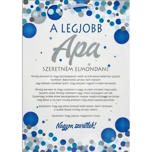 Ajándék tábla A legjobb apa A4-es, 21 cm x 30 cm. Anyaga: karton. 2 mm vastag, erős tartás