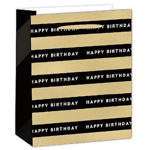 Ajándéktasak 18x23cm fekete/arany Happy Birthday 370575