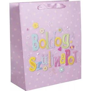 Ajándéktasak "Boldog Szülinapot!" rózsaszín L 26*32cm 371561