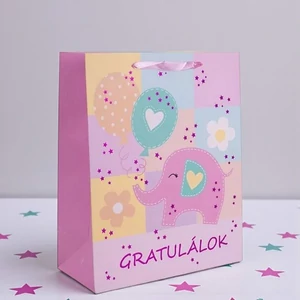 Ajándéktasak Gratulálok- Rózsaszín elefánt L 26x32cm