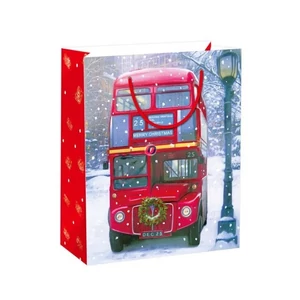 Ajándéktasak karácsonyi 21' glitteres, busz havas utakon 18x23x10cm
