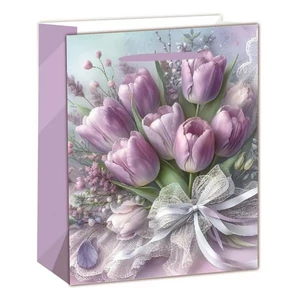 Ajandéktasak szalagfüles Tulipáncsokor 18x23x10cm 370506
