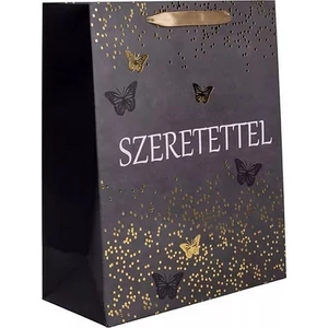 Ajándéktasak Szeretettel fekete arany pillangós S 11x14cm