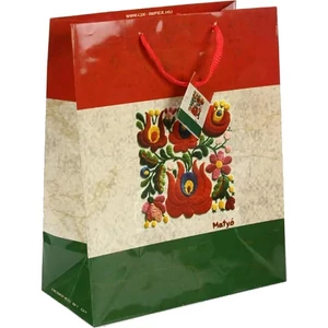 Ajándéktasak zsinórfüles L Magyaros Matyó mintás-feliratos mérete: 32x26cm