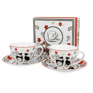 Csésze+alj Porcelán 2 személyes, cicás