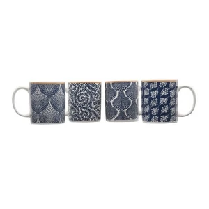 Bögre kerámia mintás fehér, kék 8,2x9cm 