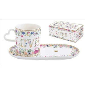 Bögre Porcelán 0,32l porcelán tálcán 23x12cm Mon Amour dobozban