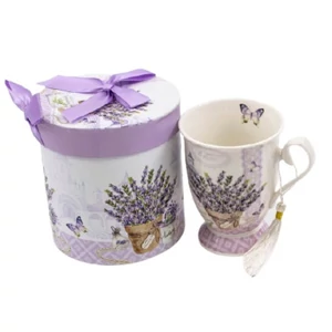 Bögre porcelán 1db/szett levendulás díszdobozban