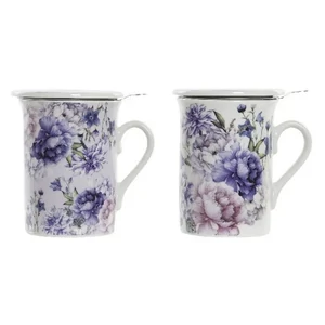 Bögre porcelán 280ml 11x8,5x11cm, fedővel 2 féle virágos