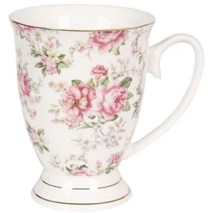Bögre porcelán 300ml rózsaszín virágos 11x8x10cm aranyszegéllyel
