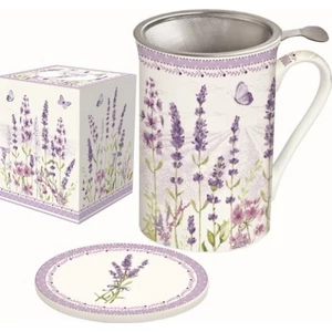 Bögre Porcelán 300ml tetővel, fémszűrővel Lavender Field