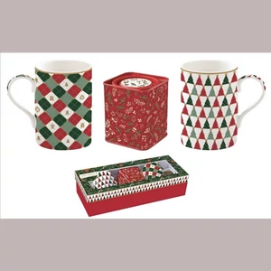 Bögre Porcelán 3,5dl 7,5x7,5x9cm, ajándékszett Fancy Ch 2db+fémdoboz