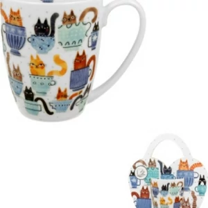 Bögre Porcelán 3,5dl díszcsomagolásban, Teacup Cats dobozban
