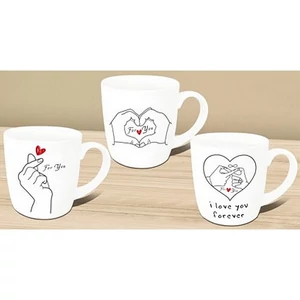 Bögre porcelán 360ml díszdobozos, kanál+tető 9x8,5cm, 3 féle For You