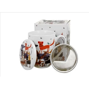 Bögre Porcelán 3,6dl tetővel fémszűrővel, Dog walk dobozban