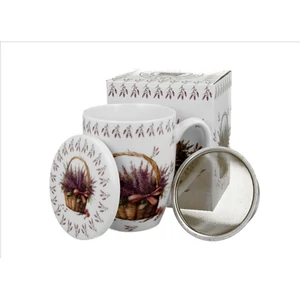 Bögre Porcelán 3,6dl tetővel fémszűrővel, Lavender dobozban