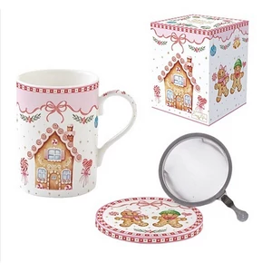 Bögre porcelán 4,5dl szűrős tetővel Ready for Christmas Sweet Christmas