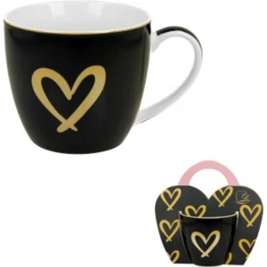 Bögre porcelán 460ml díszcsomagolásban, Dark Blue Gold Heart