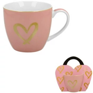 Bögre porcelán 460ml díszcsomagolásban, Pink Gold Heart