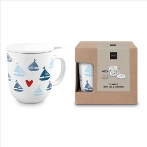 Bögre Porcelán 4dl tetővel rozsdamentes szűrővel dobozban