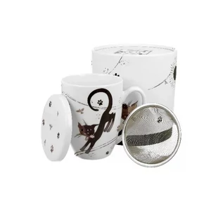 Bögre porcelán 400ml szűrős, cicás