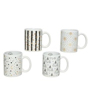Bögre porcelán karácsony 24' elegáns fehér arany fekete minta 8x13x10 sdkae