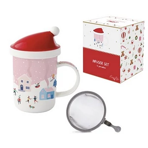 Bögre porcelán karácsony 3,7dl tetővel fémszűrővel,Christmas Twis