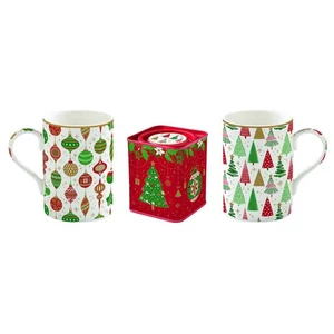 Bögre Porcelán karácsonyi 3,5dl 2db+fémdoboz 7,5x7,5x9cm, 2db-os dobozban