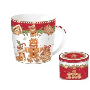 Bögre Porcelán karácsonyi 3,5dl fémdobozban Fancy Gingerbread dobozban