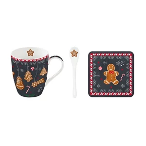 Bögre Porcelán karácsonyi 3,5dl Gingerbread kanállal,poháralátétte dobozban
